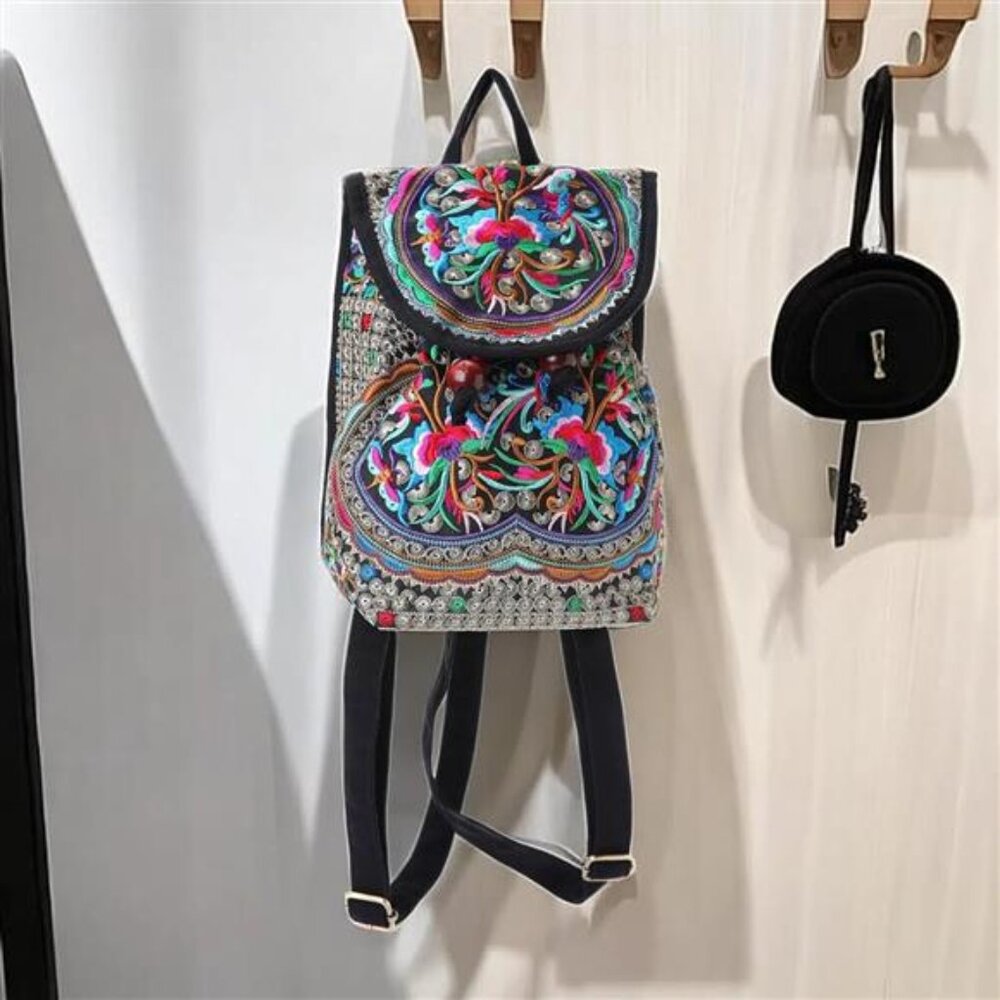 Vintage Embroidered Women Backpack Ethnic Travel Handbag Shoulder Bag - Picture 2 of 7